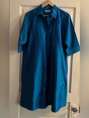 Silk Teal Button-Up Shirtdress